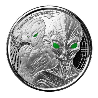 A picture of a Pièce d’argent colorée de 1 oz, Alien du Ghana (2023)